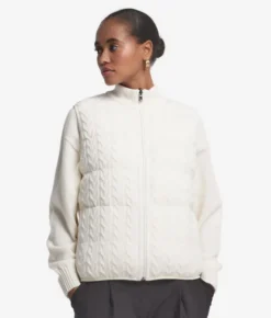 Piumino smanicato reversibile con intreccio in cashmere