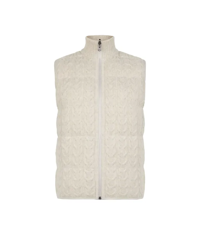 Piumino smanicato reversibile con intreccio in cashmere