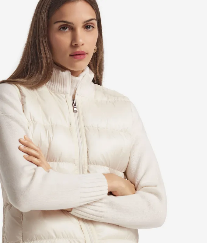 Piumino smanicato reversibile con trecce in cashmere