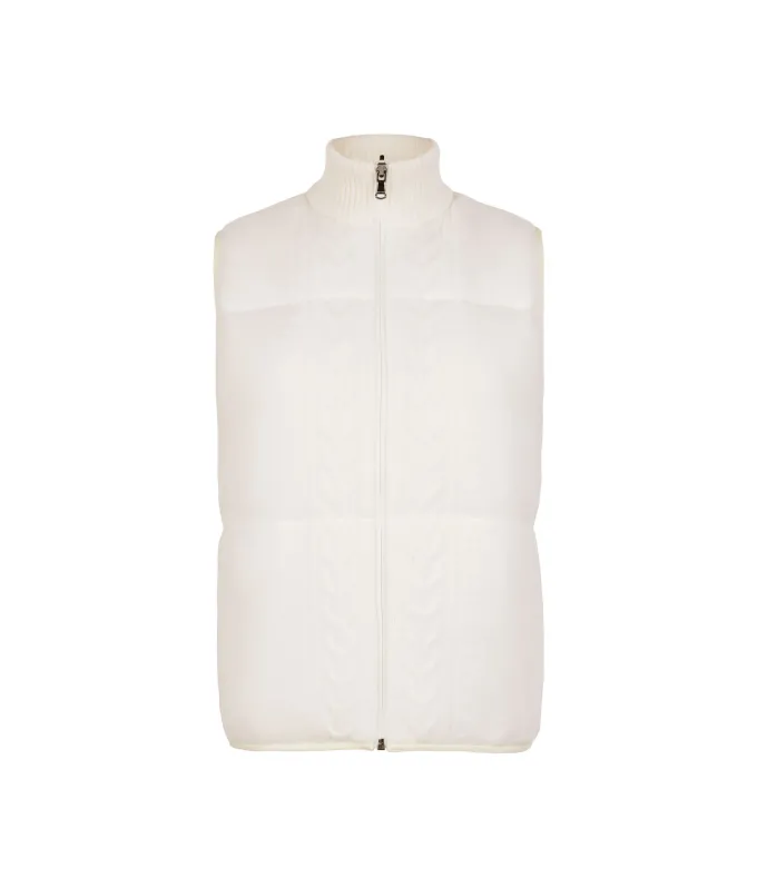 Piumino smanicato reversibile con trecce in cashmere