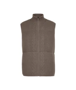 Piumino smanicato reversibile con trecce in cashmere
