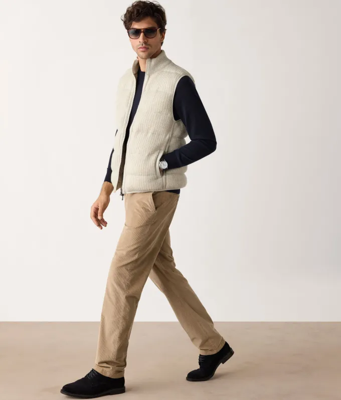 Piumino smanicato reversibile coste frisee in cashmere