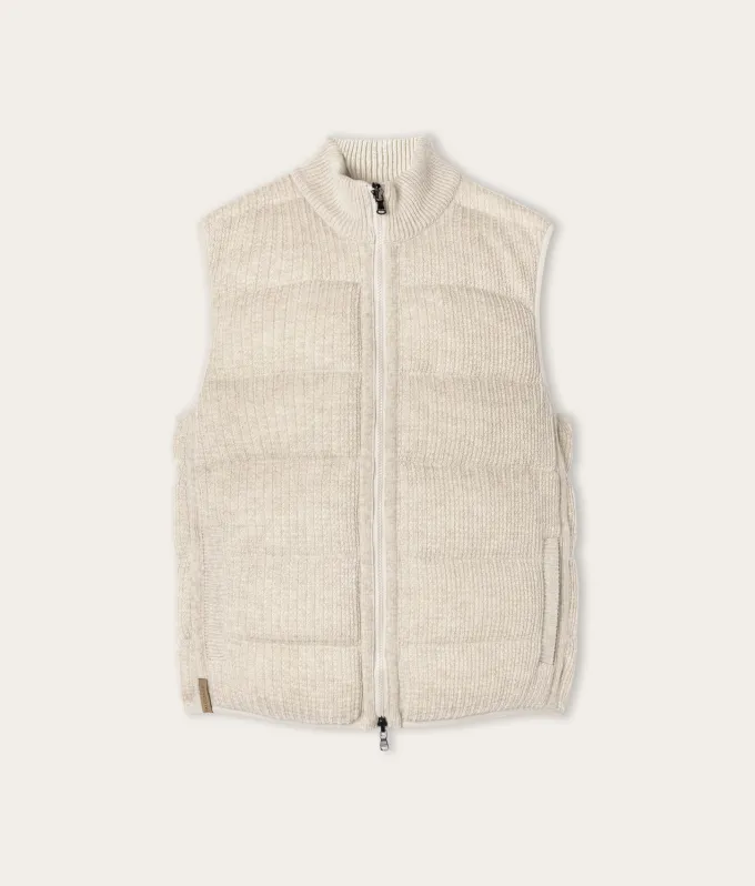 Piumino smanicato reversibile coste frisee in cashmere