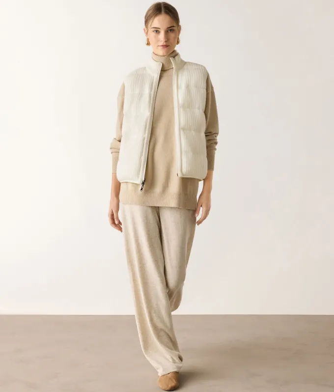 Piumino smanicato reversibile coste frisee in cashmere