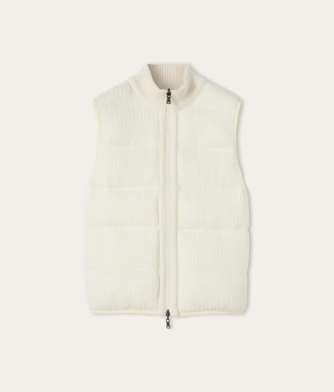 Piumino smanicato reversibile coste frisee in cashmere
