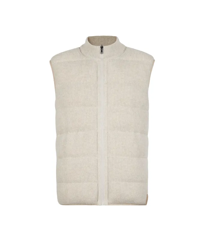 Piumino smanicato reversibile in cashmere