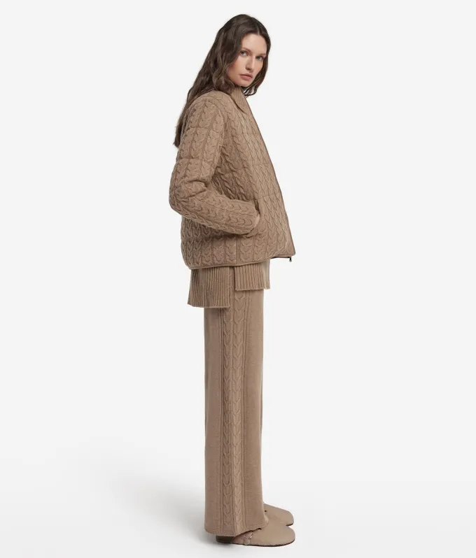 Piumino trecce reversibile in cashmere e tessuto tecnico
