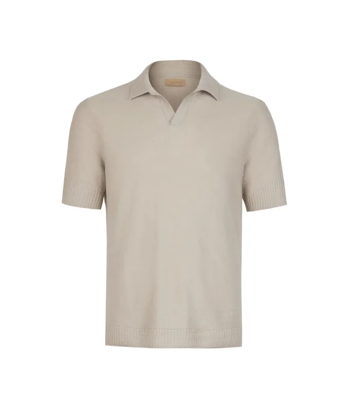 Polo a coste in lino e cotone