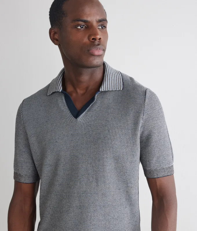 Polo a righe in cotone e lino