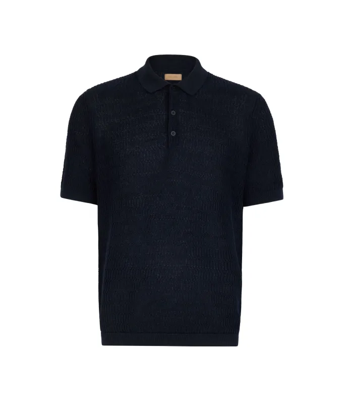 Polo punto mosso in cotone e lino