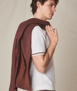 Polo riga a contrasto in cotone e lino