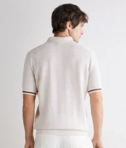 Polo riga a contrasto in cotone e lino