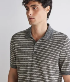 Polo rigata in cotone lino