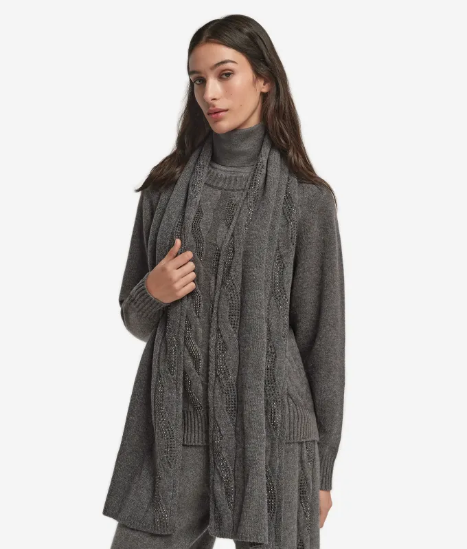 Sciarpa con trecce e strass in Cashmere Ultrasoft