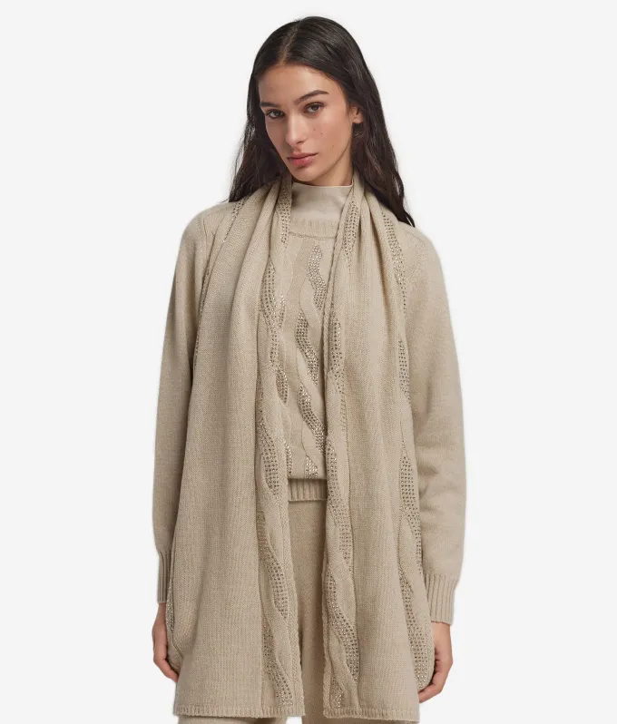 Sciarpa con trecce e strass in Cashmere Ultrasoft