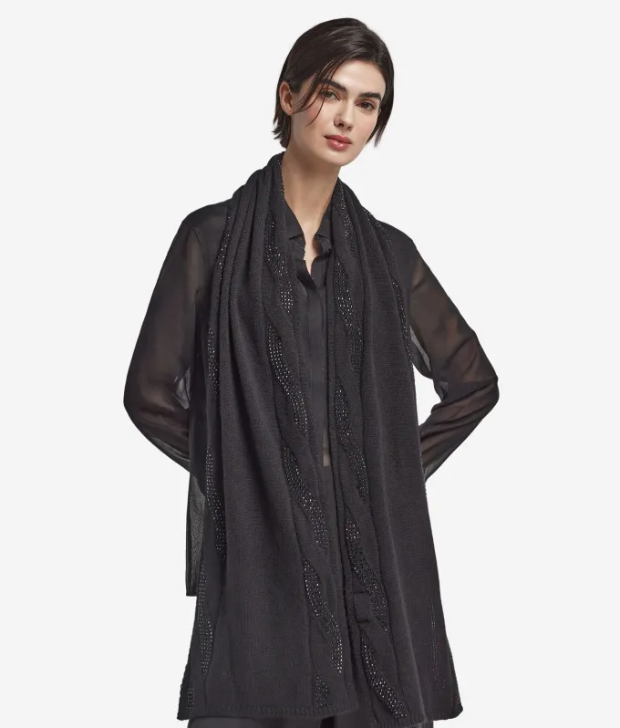 Sciarpa con trecce e strass in Cashmere Ultrasoft