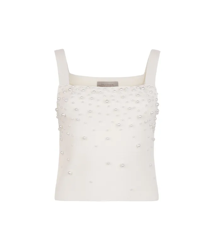 Top con perle in Cashmere Ultrasoft