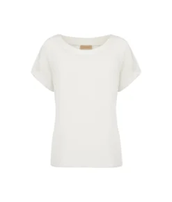 T-shirt con scollo a barchetta in seta e modal