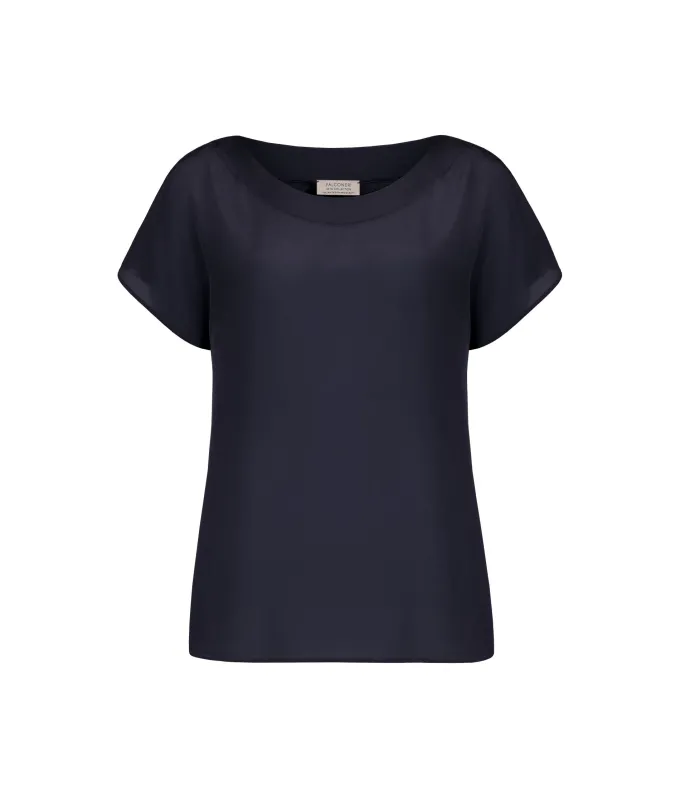 T-shirt con scollo a barchetta in seta e modal