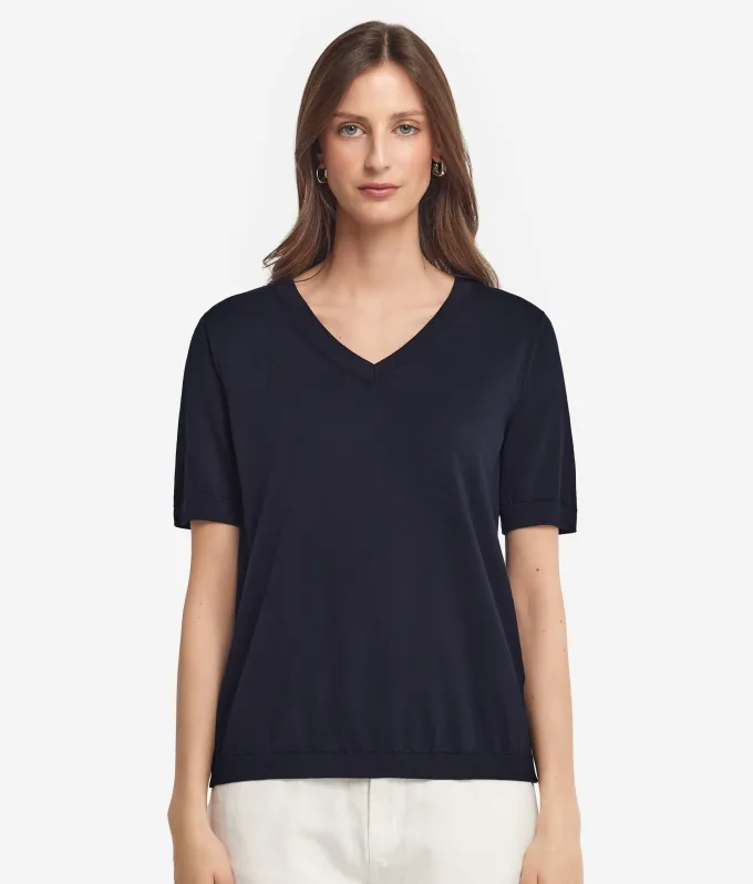 T-Shirt con scollo a V in cotone fresh