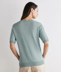 T-shirt con scollo a V in lino e cotone