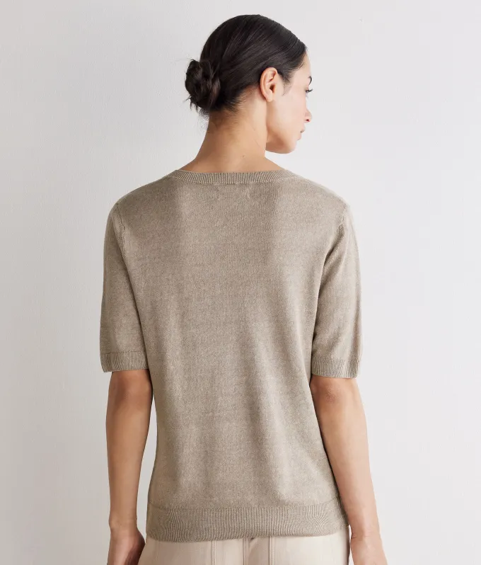 T-shirt con scollo a V in lino e cotone