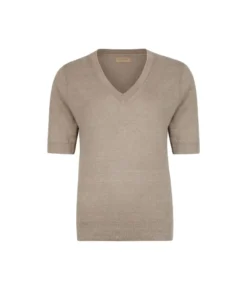 T-shirt con scollo a V in lino e cotone