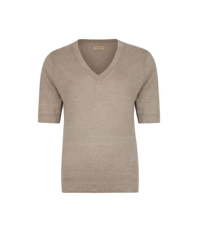 T-shirt con scollo a V in lino e cotone