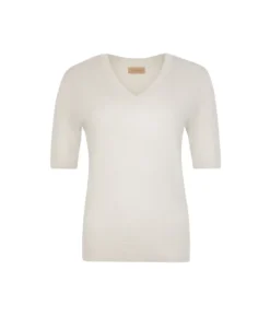 T-shirt con scollo a V in lino e cotone