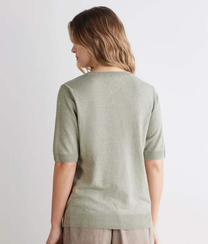 T-shirt con scollo a V in lino e cotone