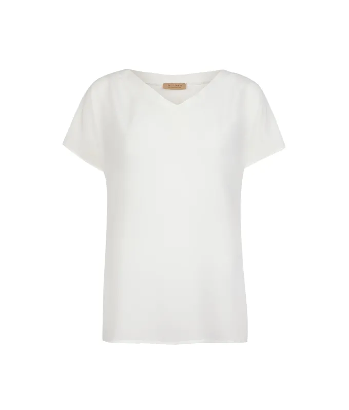 T-Shirt con scollo a V in seta e modal