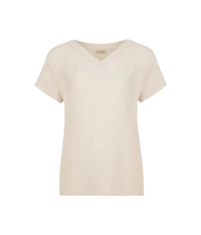 T-Shirt con scollo a V in seta e modal