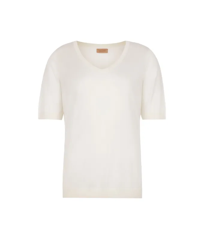 T-shirt scollo a V in seta