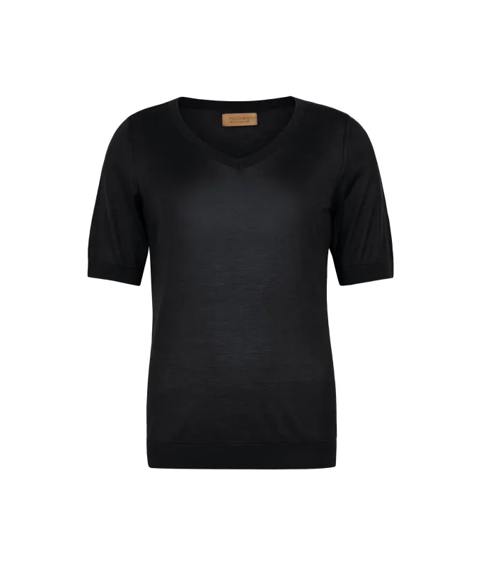 T-shirt scollo a V in seta
