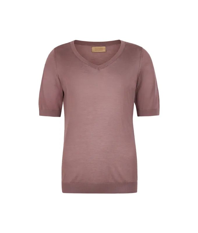 T-shirt scollo a V in seta